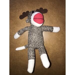 Galerie Monkey Plush Antlers Brown Moose Sock Red Lips 10" Stuffed Animal Doll